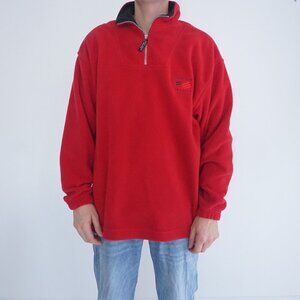 Vintage Perry Ellis America Red Quarter Zip Outdoor Fleece Pullover Sweater L